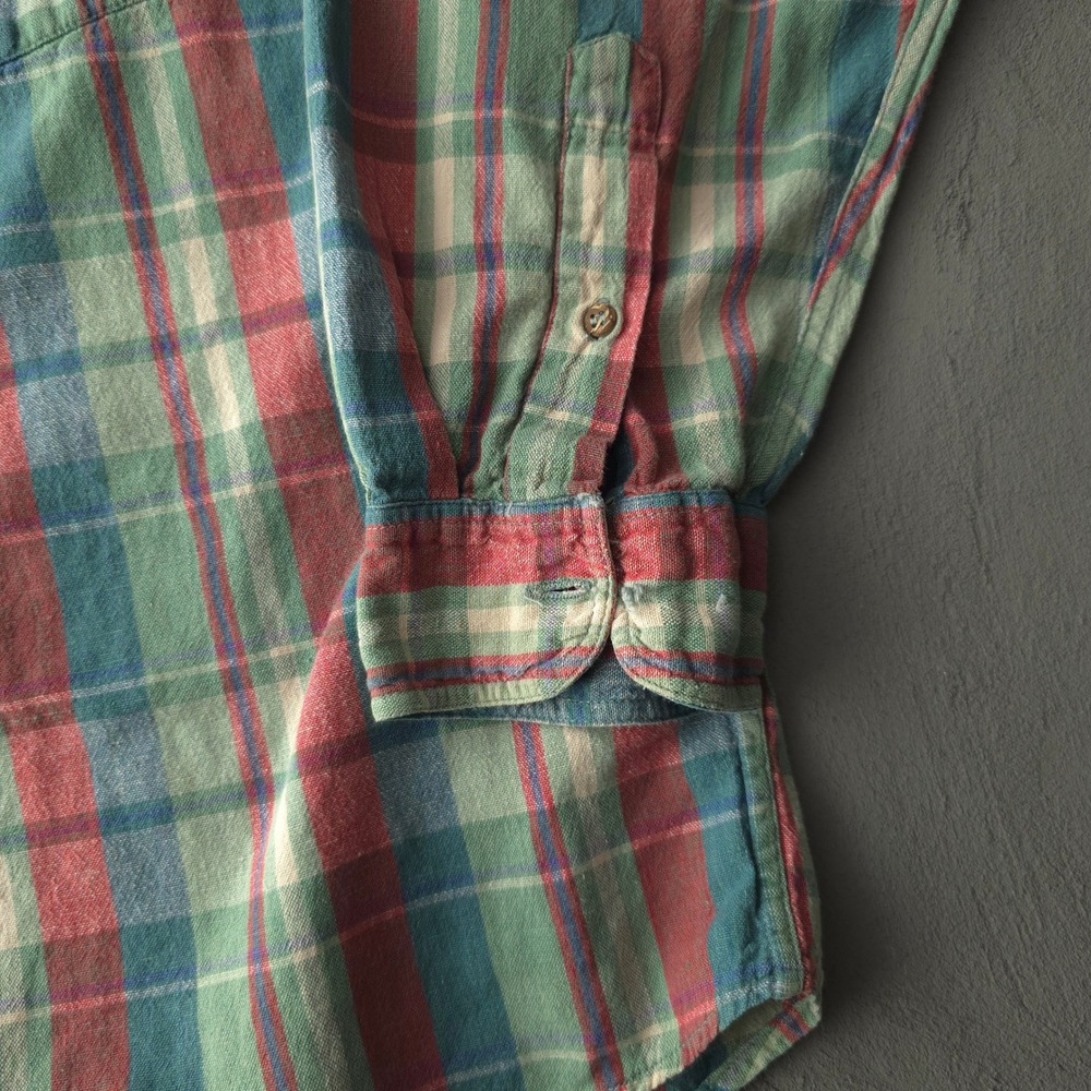 Vintage 90s Point Zero Green Plaid Button Up Shirt Large Long Sleeve - Picture 7 of 12